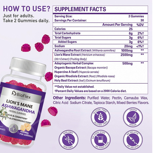 Nhãn hiệu riêng 10 trong 1 Hữu Cơ sư tử bờm siêu nấm pha trộn chiết xuất Gummy bổ sung Adaptogen nootropic cho bộ nhớ hỗ trợ - Product Image 6