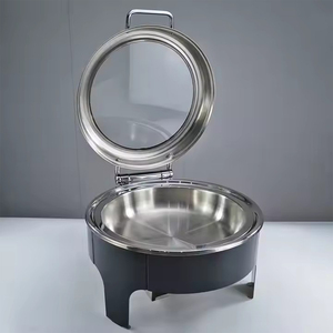 Ensemble de réchauds de buffet ronds noirs de 6 L, luxe, avec couvercle en verre à fermeture douce, chauffe-plats moderne, équipement de <span class=keywords><strong>restauration</strong></span> hydraulique - Product Image 3