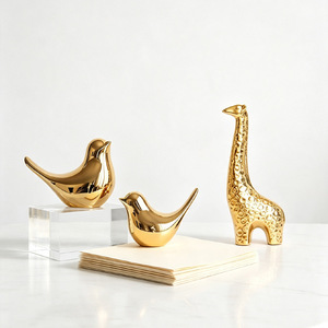 Statuette di Giraffa e Uccelli Dorati, <span class=keywords><strong>Arredamento</strong></span> <span class=keywords><strong>Moderno</strong></span> di Lusso per Casa, Decorazioni per Soggiorno, Libreria, Camera da Letto, Regali per Bambini - Product Image 1