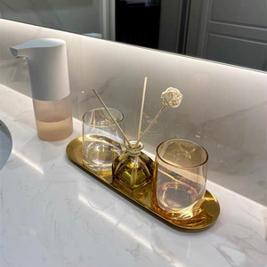 Ensemble de tasses à brosses à dents en verre pour couple, style nordique, transparent, minimaliste, double support, pour la salle de bain - Product Image 1