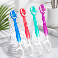 Brosse à dents jetable 5-en-1 pré-collée pour adultes avec fil dentaire et gratte-dents, portable, emballée individuellement pour dents sensibles