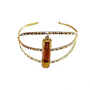 Hammered Gold-Plated Brass Metal Handcrafted Agate Stone Cuff Bracelet for Women Wedding Occasion Manufacturer From India - Product Image 3