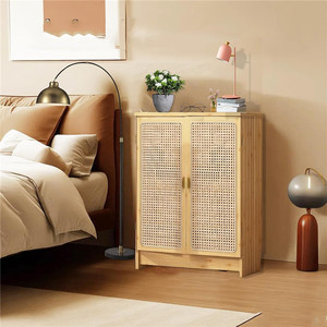 Gabinete de almacenamiento de enrutador WiFi de ratán, caja de almacenamiento de piso de bambú con estantes ajustables, gabinetes de pie modernos de doble Teir - Product Image 2