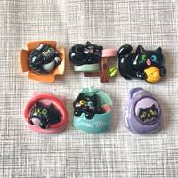 Nouvelles mini-breloques en résine à dos plat, motif chat noir de dessin animé Kawaii, pour scrapbooking, fabrication de bijoux DIY, slime et accessoires pour cheveux