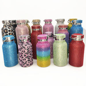 Bouteille d'eau de luxe en acier inoxydable Bling isolée paillettes flacon à vide dégradé avec chaîne vérifiée - Product Image 5