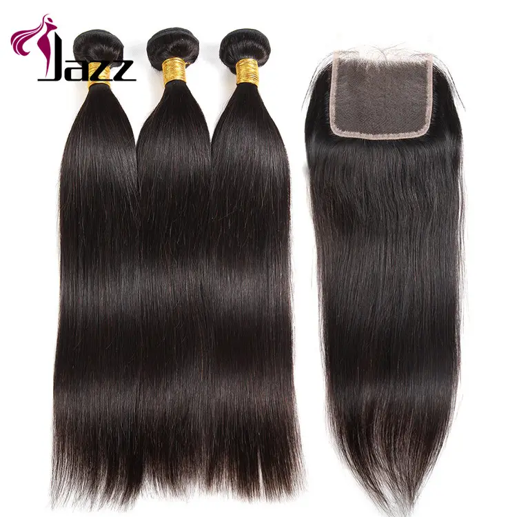100% Remy Indian Cuticle Aligned Hair+Extensions straight human hair weave bundles with closure