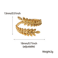 Exquisito Anillo Ajustable de Hoja de Acero Inoxidable con Baño de Oro de 18k, Estilo Bohemio Minimalista y Moderno, Joyería Casual de Moda
