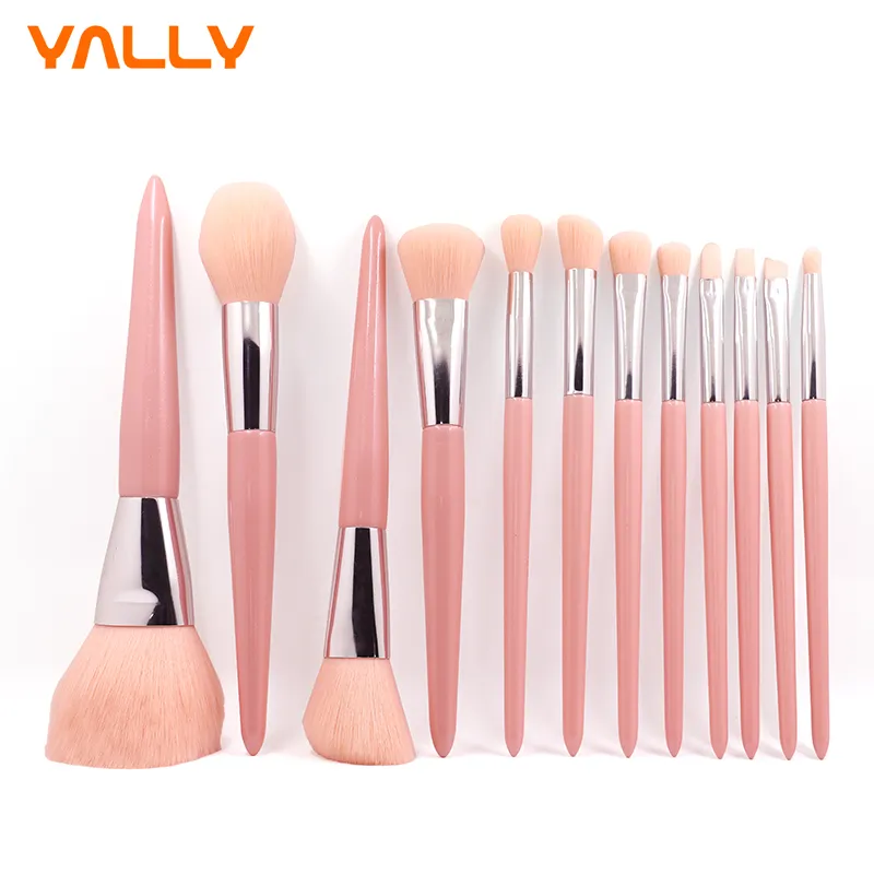 Yally sale china wholesale private label aluminum synthetic hair make up brushes professional pink makeup brush set high quality