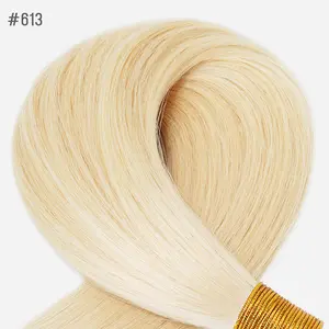 Estensioni dei capelli umani di trama legate a mano vergini naturali all'ingrosso remy cheratina peruviana capelli veri russi capelli di trama legati a mano