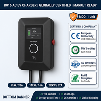 Cargador de Pared para Vehículos Eléctricos de 7kW 22kW, Monofásico/Trifásico, 32A, Tipo 1 J1772 GB/T, Enchufe RFID, Pantalla Táctil, APP, IP54, Precio Directo de Fábrica