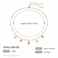 Collier tendance JinSpark avec pendentif perle étincelante, en acier inoxydable plaqué or, motif étoile de mer et coquillage, pour femme