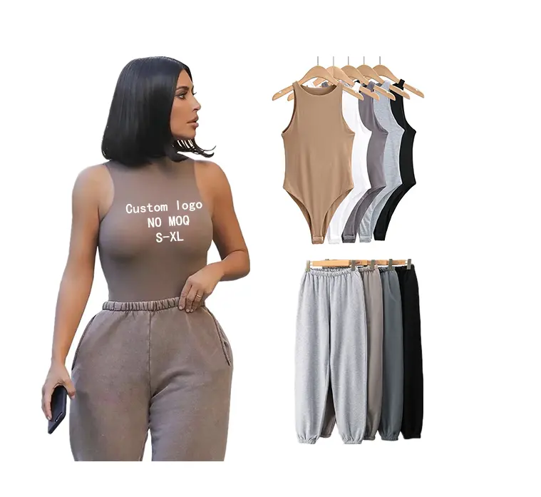 S-XL High quality custom logo private label bodysuit skims silicone female sexy bodycon pants two piece bodysuit sets for women