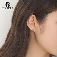 Boucles d'oreilles clous en argent sterling 925 plaqué or, style luxe léger, bijoux fins, motifs lune, étoile, soleil, zircon, pour filles, vente en gros