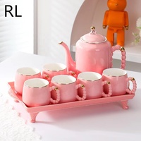 Ensemble de tasses à thé à poignée en perle très vendu, ensemble de thé de luxe léger avec bordure dorée, ensemble d'eau en céramique à glaçure perlée personnalisée et exquise