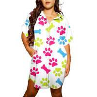 Robe chemise personnalisable à manches courtes pour femme, motif empreinte d'animal mignon et camouflage, impression à la demande