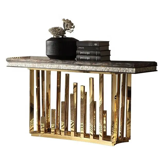 Alta Qualidade luxo moderno console de mesa com mármore mobília da sala de aço inoxidável de ouro
