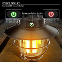 Lampe de camping LED portable rétro rechargeable par USB avec crochet et variateur d'intensité
