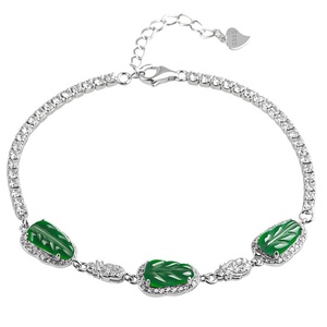 Giadeite naturale verde foglia di giada braccialetto S925 argento intarsiato accessori femminili regalo del certificato di valutazione D152 - Product Image 1