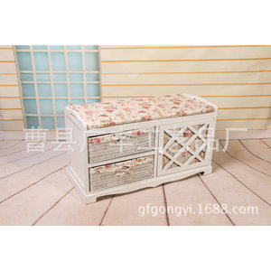 Solid Wood <b>Storage</b> <b>Stool</b> <b>With</b> Drawer And Cabinet White Traditional Design For Home Use - Product Image 2