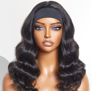 Peluca con Diadema para Principiantes, Ondas Naturales, Pelucas con Diadema de Cabello Humano para Mujeres Negras, Suave, Sin Pegamento, Media Peluca - Product Image 1