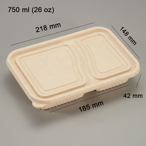 26 oz 2-Fach Mikrowellengeeignete Lunchbox zum Mitnehmen, Biologisch Abbaubarer Maisstärke-Behälter für Chinesisches Essen - Product Image 4