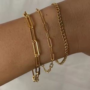 18k Vergoldete Miami Cuban Kette Hip-Hop Halskette Armband Edelstahl Seilkette Damen Fischgrät-Schlangenkette Armband - Product Image 2