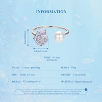 925 argent Sterling étincelant étoile de mer tortue Manta poisson conque coquille perle anneau ouvert mode mer océan élément anneau réglable