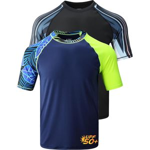 เสื้อว่ายน้ำผู้ชาย แขนราแกลน UPF 50+ แห้งเร็ว ป้องกันรังสียูวี แขนสั้น คอกลม ผ้ายืดสแปนเด็กซ์ โพลีเอสเตอร์ แรชการ์ด - Product Image 1
