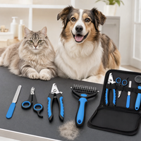 Kit de toilettage pour chats et chiens avec coupe-ongles en plastique, peigne démêlant, lime à ongles et outils de nettoyage pour l'entretien des poils d'animaux