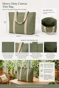 Eco Friendly <b>Canvas</b> <b>Tote</b> Bag Sustainable Cotton Oversized Reusable Grocery Shopping Beach Bag with inner Pocket for Women Daily - Product Image 5