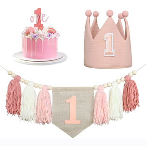Lot de Décorations Premier Anniversaire Bébé : Guirlande à Pompons pour Chaise Haute et Chapeau, <span class=keywords><strong>Cadeau</strong></span> de Douche pour Garçons et Filles - Product Image 2