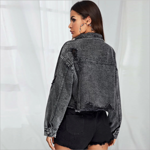 Automne Femmes Noir Récolte <span class=keywords><strong>en</strong></span> Denim <span class=keywords><strong>Veste</strong></span> - Product Image 3