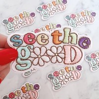 Parche Bordado con Letras de Arcoíris 'See the Good', Aplique con Cita Positiva de Margarita para Chaqueta Boho, Sombrero, Tela Inspiradora, DIY