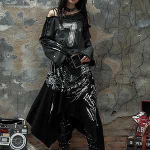 Casual Loose <b>Tops</b> Streetwear Letter Print Fairy Goth Children T-shirt <b>Y2k</b> Aesthetic Slash Neck Bandage Grunge Spring 100% - Product Image 4
