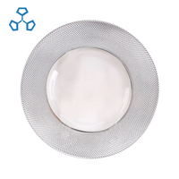 Vente en gros de verre en cristal sans plomb de couleur personnalisée avec bordure rose dorée et argentée pour restaurant, plaque de présentation classique pour mariage de 13 pouces