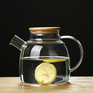 Jarra de vidrio para agua fría con tapa de madera, tetera de gran capacidad para té de frutas, té de flores, jarra transparente de borosilicato. - Product Image 1