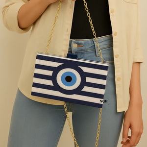 Bolso de Mano de Lujo Hecho a Mano, Duradero, Ecológico, de Algodón y Resina de Madera, con Cuentas, Ligero, Diseño Geométrico Incrustado, con Cadena Cruzada - Product Image 4