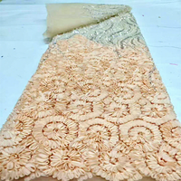Tissu en mousseline 3D avec fleurs, tissu de mode, broderie de tube à perles à bulles résistantes, robe de mariée, robe de soirée, tissu de broderie