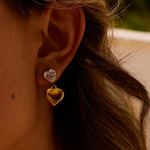 Heart Pendant Earrings 18K <b>Gold</b> Plated Zircon Studs Everyday Wear Geometric Design JDE0302024 - Product Image 3