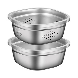 Stainless Steel Vegetable Drain Basket <b>Square</b> <b>Large</b> Size With Even Drain Holes For Kitchen Use - Product Image 4