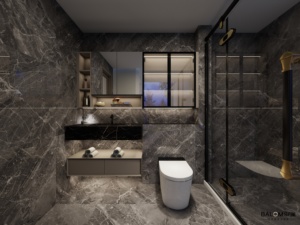 Modern <b>Light</b> Oak Wall Base Bathroom Cabinet Double Multi Drawer Organizers Dark Stone Counter and Oversize LED <b>Mirror</b> - Product Image 3