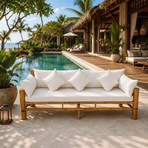 Sofá cama de bambú ecológico para exteriores con cojines de alta calidad resistentes a la intemperie para hoteles, resorts, villas, clubes de playa - Product Image 6