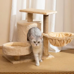 Produk mainan hewan peliharaan kucing Modern mewah tinggi kayu Modern abu-abu Multi-level Menara kucing tiang kayu kucing pohon goresan - Product Image 1
