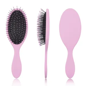 Escova de cabelo colorida para mulheres, escova massageadora para cuidados com o cabelo, macia, de nylon, almofada, redonda, rosa