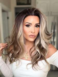 Perruques synthétiques courtes à livraison rapide, blondes avec mèches châtain cendré, 13x4 HD Lace Front, transparentes, résistantes à la chaleur, sans colle - Product Image 4