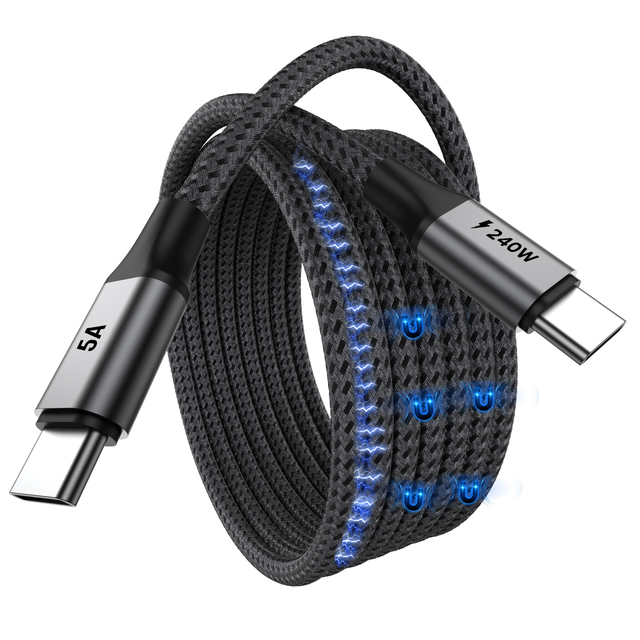 UNIEAN 2M 60W/120W/240W Magnetic Nylon Braided USB-C Fast Charging Cable for iPhone 15 Pro Max