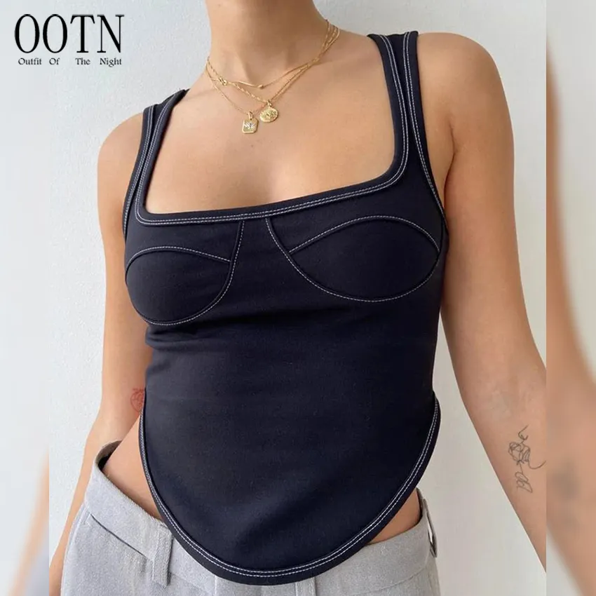 OOTN Summer Sexy Square Neck Basic Vest Female 2023 Fashion Lady Y2k Chic Top Cropped Irregular Sleeveless Women's Tank Tops