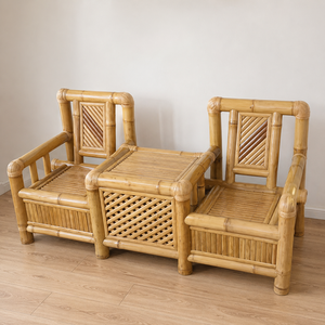Bamboo Traditional Design <b>Stackable</b> Lightweight Durable <b>Outdoor</b> Garden Dining Table and <b>Chair</b> Set for Farmhouse and Hotel Use - Product Image 1