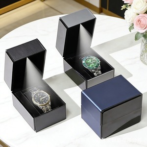 Caja de reloj universal personalizada de PU cepillado avanzado con espejo LED abatible para joyería, para hombres y mujeres, embalaje de regalo para relojes de bolsillo. - Product Image 1