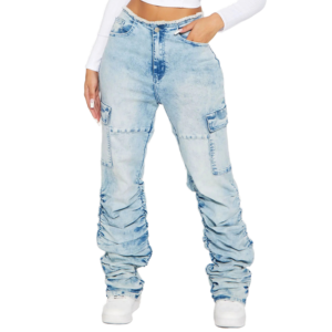 Jean en denim décontracté grande taille de haute qualité, taille haute, bleu foncé, coupe droite, extensible, jambe large, été, hiver, automne, bon prix - Product Image 1